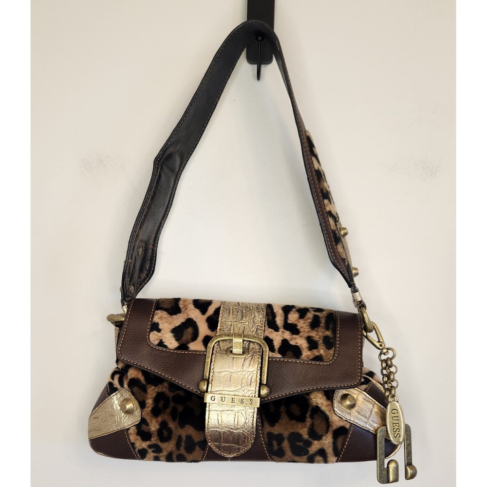Guess Brown and Leopard Print Shoulder Bag